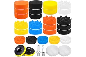 ZZQVIP 80 mm Kit Pulido Coche 32 PCS, Esponja Pulir Coche y Almohadilla de Lana, Adaptadores M10 para Taladro, Accesorios Pulidora Coche, Ideal para Pulimento Faros, Encerado y Detallado Automotriz