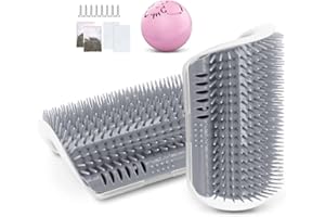JEEZAO 2 Pack New Version Long Cat Self Groomer, Wall Corner Grooming Brush, Cat Massage Comb Scratcher with Catnip Bag and Ball, Lengthen Comb Teeth (gray)