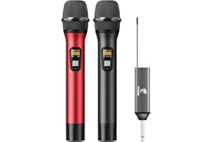 TONOR Drahtloses Mikrofon, UHF Dual Kabelloses Metall Dynamisches Mikro System mit wiederaufladbarem Empfänger, für Karaoke, Hochzeit, DJ, Party, Rede, Kirche, Klassen, 60m (TW630), Schwarz&Rot