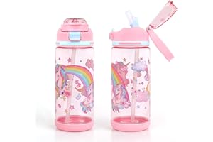 decalsweet Gourde Enfant, Anti-Fuite, 600ml Maternelle avec Paille, Verrouillage Sécurisé, Bouteille Enfant pour École & Sport, Gourde Sport pour Filles et Garçons (Licorne)