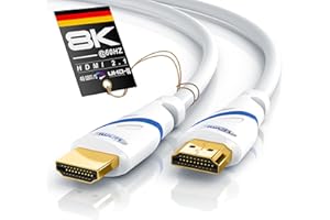 CSL - 8k / 4k HDMI Kabel 2.1/2.0-2m - 8K @ 60Hz - 4K @ 120Hz - 48 Gbit/s - 3D - Ultra High Speed mit Ethernet - TV Blu-ray PS5 Xbox Series X Switch - weiß - 2 Meter