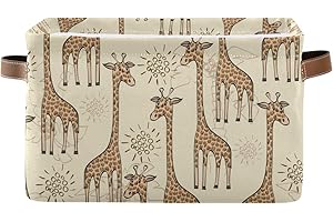 HMZXZ Rxyy Cute African Giraffe Pattern Canvas Fabric Storage Basket Collapsible Toys Storage Bin with PU Leather Handles Basket Box Organizer for Wardrobe Closet Shelves Organiser