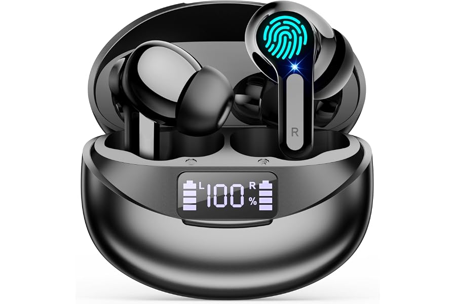 Cervanta Cuffie Bluetooth Auricolari Bluetooth 5.3 con Suono Hi-Fi, USB-C | Suono Hi-Fi Stereo, Microfono Integrato, Display 