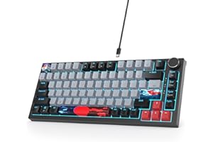 SOLIDEE Przewodowa klawiatura mechaniczna do gier 75% Hot Swappable,podświetleniem RGB,82 klawisze klawiatury mechanicznej TKL,NKRO Klawiatura kompaktowa z pokrętłem kontrolnym(82 Dolch)