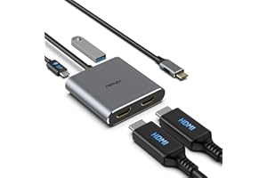 fairikabe Adattatore da USB C a doppio HDMI 4K 60Hz, separatore USB C a 2 monitor, display esteso, hub HDMI di tipo C (C a Dual HDMI + PD + USB), CHD125eu