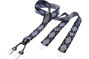DonDon Bretelle da uomo eleganti extra forti 3,5 cm con 4 clip e toppa in pelle marrone