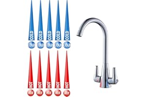SMARSTICKER Epoxy Hot and Cold Water Faucet Indicator Stickers Self Stick 10 Hot Labels & 10 Cold Labels for Kitchen Bathroom Faucet Shower Escutcheon