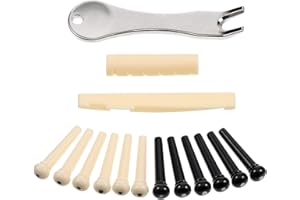 TecUnite Acoustic Guitar Bridge Pins Puller Remover Extractor Tool with Guitar Nut and 12 Pack Guitar Bridge Pins