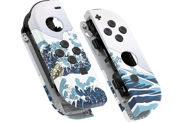 eXtremeRate Coque Joycon pour Nintendo Switch Accessoires, Coque avec Motif et Bouton pour Nintendo Switch & OLED Joycon-La Grande Vague de Kanagawa
