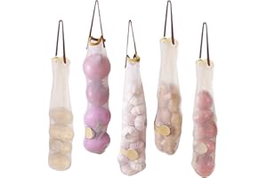 Jorzer Sacchetti per cipolle, 5 pezzi, in rete, da appendere, per cipolle, lunghi, riutilizzabili, in rete, per conservare aglio e patate, per frutta e verdura