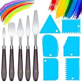 11 Pieces Acrylic Paint Spatulas Set, 5 Stainless Steel Palette Knives + 6 Scraper Knives, Scraper for Art, Mixed Paint Spatu