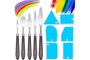 YEAHBOOM 11 Pezzi Set Coltelli di Pittura,5 Spatola per Pittura+6 Spatola Coltello,Acciaio Inox Palette Knife Set,Pittura di Coltelli,Pittura Raschietto,Tavolozza Strumenti,Spatole per Pittura ad Olio