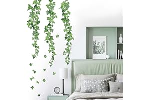 AMIMAGEN Hanging Ivy Wall Stickers for Bedroom: Peel and Stick Leaves Green Vine Tree Leaf Wall Decals - Living Room Bathroom Kitchen Office Nursery