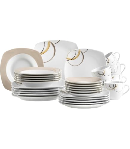 Seltmann Weiden Highline Servizio Da Tavola 30 Pezzi - Porcellana Tedesca Resistente Per 6 Persone - Piatti, Tazze, Ciotole - Lavabile In Lavastoviglie E Microonde