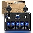 Nilight - 90118H 5 Gang Rocker Switch Panel Pre-Wired Aluminum Switch Panel with Dual USB Cigarette Lighter Socket Voltmeter12V-24V DC Switch Panel with Night Glow Stickers for Cars Rvs Trucks