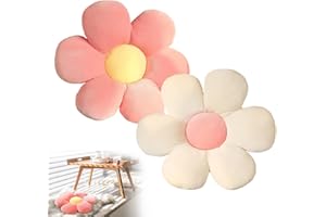 DOGMOON Blume Bodenkissen, 2 Stück Blumenbodenkissen Sitzkissen, 38x38cm Blumenboden Kissen Tatami Blumenförmiges, Weiches Blütenblattkissen, Kissen Blumenform für Schlafzimmer Sofa Couch(Weiß und Rosa)