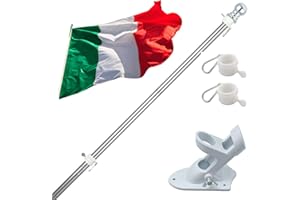 HORSE SECRET 150cm Kit de Asta de Bandera de Aluminio con Soporte Asta de Bandera de Acero Inoxidable, kit de Barra de Bandera de Montaje en Pared Exterior con Anillos Giratorios, Incluye Bandera Italiana