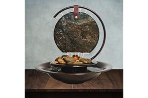 Weejian Tischplatte Mondbrunnen Home Wasserfall, Zen Meditation Innenbrunnen mit LED-Licht, Desktop-Dekor Beruhigende Sound Meditation Entspannende Wasser-Eigenschaft für Raum Büro Tischdekoration