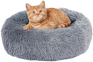 EMUST Lit moelleux pour chat et chien de petite, moyenne et grande taille - Lit rond en forme de donut pour chat d'intérieur - Lit antidérapant en guimauve - Plusieurs couleurs