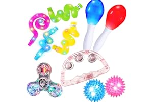 BEZHGOC Light Up Sensory Toys, 10PCS Baby Sensory Light Toys for Autism Light Up Toys LED Pop Tubes, LED Light Up Maracas, Light Up Balls, Fidget Spinners, Light Up Tambourine Gifts for 4-8 Year Old Kids