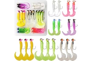 JSHANMEI 17pcs Fishing Soft Lures Jig Heads Hooks Kit Grub Worm Fish Baits Silicone Crappie Jigs Fishing Tackle for Bass Trout Pikes