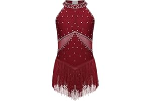 CHICTRY Body Ginnastica con Nappe Frange Bambina Paillettes Abito da Ballo Latino Americano Leotard Danza Classica Vestito da Jazz Rumba Salsa Performance