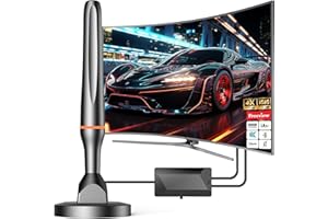 DGUPSP TV Aerial, Freeview Indoor Aerial TV with 560+ Miles Range 360° Reception with Signal Booster, Antenna Indoor Magnetic Base, Support VHF/UHF/DAB Radio and All TVs