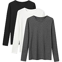 Magliette Maniche Lunghe Donna - Pacco Da 3 - 100% Cotone - Girocollo - Taglio Classico