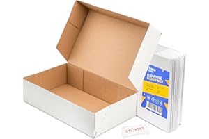 Packaging Hero 30 x 20 X 8 cm (aprox. 12" x 8" x 3") White Corrugated Cardboard Mailing Boxes, gift boxes, e-commerce box with free clear round stickers (10 pack)