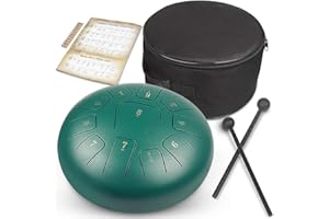 GUNAI Instrument de percussion 11 tons Tambourin C-inch Tambour à langue en acier de 10 pouces avec baguettes, bâtons de notes, sac de transport