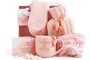 TILZ COLLECTION Geschenkset für heiße Schokolade mit Tasse, Marshmallows, Mini-Geschenksets für Winter-Wärmflaschen, Socken und Zuckerstange, Geschenkset für Wärmflaschen, Geschenke für Männer, Geschenke für Frauen