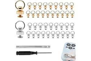 Roosea 40 Piezas Remaches de Anillo Remaches de Cabeza Redonda Remaches de Tornillo 8mm con Barra Perforada y Destornilladores para Piezas de Artesanía de Cuero Bricolaje