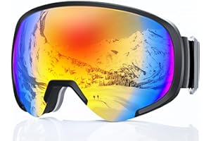 Yeerain Occhiali da sci unisex, da donna, per chi indossa occhiali, design OTG, protezione UV, occhiali da neve, anti-appannamento, sferici, riflessi per ragazzi e ragazze
