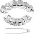 Milisten Silver Hip Hop Vampire Teeth Grills Top and Bottom Face Mouth Vampire Fangs for Your Teeth Hip Hop Jewelry Party Favors