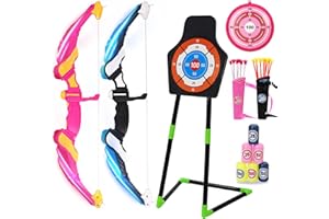 ARK MIIDO 2 Pack Bow and Arrow Set for Kids, Archery Set with 20 Suction Cup Arrows, 1 Standing Target, 1 Hanging Target, 6 Score Targets & 2 Quivers, Indoor Outdoor Sport Gifts for Boys Girls