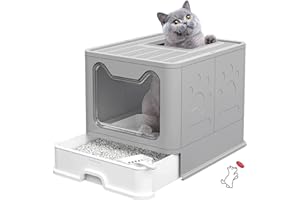 GENPLUS Bac à Litière Fermé pour Chat, Maison de Toilette, Plateau Amovible, Pelle, Brosse, pour Grand Chat, Capacité de Charge 15 kg,Anti-fuites,Grande Maison de Toilette Chat (51 * 41 * 38cm-Gris)