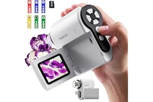 TOMLOV P20 Handheld Pocket Digital Microscope, Multiple Miniscope for Kids, Portable 1080P DV Camera with Flip 2" LCD Screen, Compatible MacOS & Windows, 4.0 Hours, 6 Pcs Slide Set, 32GB Card