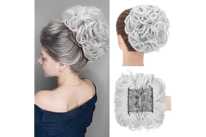 RICH CHOICES Extensions a clip cheveux naturel postiche cheveux Wrap Scrunchie Scrunchy volumineux Chignon Combs Hair Extensions bouclés Queue de Cheval - Gris argenté