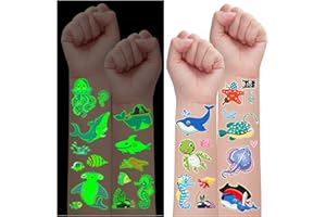 Leesgel Animali Marini Tatuaggi per Bambini, 140 Pezzi Luminosi Tatuaggi Temporanei Stickers Bambini Adesivi, Sotto il Mare Decorazioni Compleanno Gadget Compleanno Bambini Accessori Party Giocattoli
