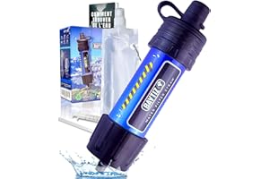 BAYTIZ ® Filtro de Agua Portatil + Botella Suave - Pajitas de Supervivencia - Filtros Movil para Camping y Senderismo - Kit Purificador - Accesorios para Camper - Sistema Militar Montaña Water Filter