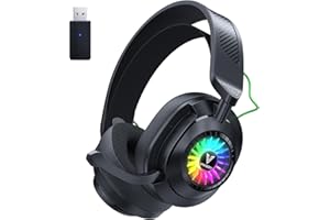 Vakedy HW10 Wireless Gaming Headset, PS5 Headset Bluetooth Wireless für PC, PS4, PS5, Mac, Switch, Mobile, Gaming Headset Bluetooth mit Mikrofon, mit RGB Licht, Über 50 Stunden Akkulaufzeit - Schwarz