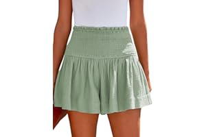 Tincini Shorts Damen Sommer Baumwolle Elastisch High Waist Kurze Hosen Causal Rüschen Strandshorts Einfarbig Freizeit Shorts Sweatpants