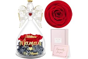 Sunia Cadeau Maman, Ange Rose Eternelle avec l'inscription Meilleure Maman du Monde, Cadeau Anniversaire Maman, Fleur Eternelle avec Ange Figurine, Cadeau Fete des Meres, Cadeau pour Maman,Vraie Rose