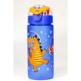 &Ccedil;ocuk Su Matarası Tritan Pipetli Su Şişesi Geniş Ağız Dinozor Okul Suluğu BPAsız 500mL Mavi T0108