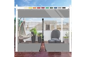 SDLLG Transparent Divider Curtains with Eyelets, PVC Outdoor Tarpaulin Curtains 0.5 mm Clear Side Tarpaulin for Gazebos, Pergola, Balcony, Gardens, Garage, Stem, 2 x 3 m (H x L), Grey with 1 Zip