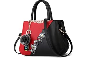 VARLIVOO Women Top-Handle Bag Shoulder Bag Pom Pom Decoration Ladies Tote Bag Messenger Bag Travel Waterproof PU Leather