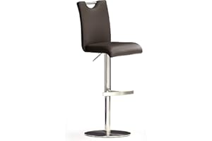 Robas Lund Barhocker Braun Leder mit Lehne Barstuhl drehbar 360 Grad, Hocker höhenverstellbar, BAR.DO 50 x 42 x 116 cm