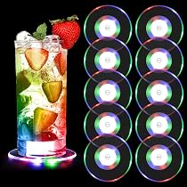 6 Sottobicchieri Quadrati LED Colorati In Acrilico - 10 Cm Con 3 Modalità Di Luce (Fissa, Lento, Veloce) Per Bevande, Feste, Matrimoni E Bar - Alimentati A Batteria CR1620