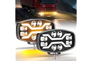 BraveWAY 2X 150W 10 Pouces 35000LM Phare De Travail LED Spot Flood Combo Phare Longue Portée LED Camion ECE avec Hi LO Feu De Jour Bicolorer, Feu d'accueil pour Camion 4x4 Tracteur BTP
