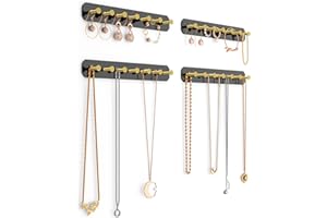 NiHome 4-Pack Wall Mount Acrylic Jewelry Storage for Necklaces, Bracelets, Earrings, Accessories, Easy Installation for Vanity, Bathroom, Kitchen (Black)